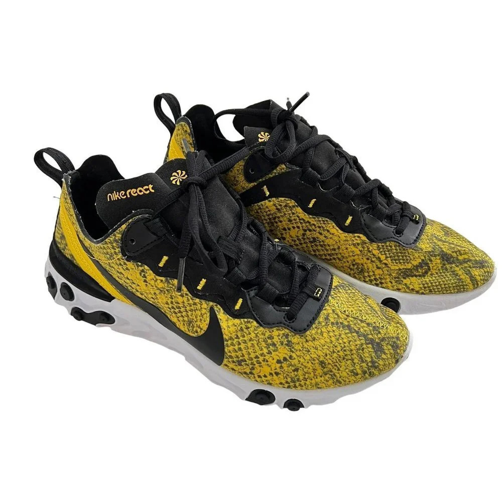 Nike React Element Yellow Snakeskin Womens Sneakers Size 9